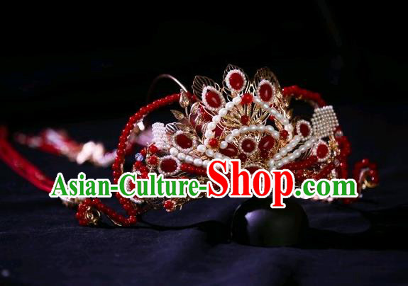 Chinese Ancient Princess Red Tassel Hair Crown Traditional Tang Dynasty Wedding Hair Accessories Chinese Ancient Princess Red Tassel Hair Crown Traditional Tang Dynasty Wedding Hair Accessories