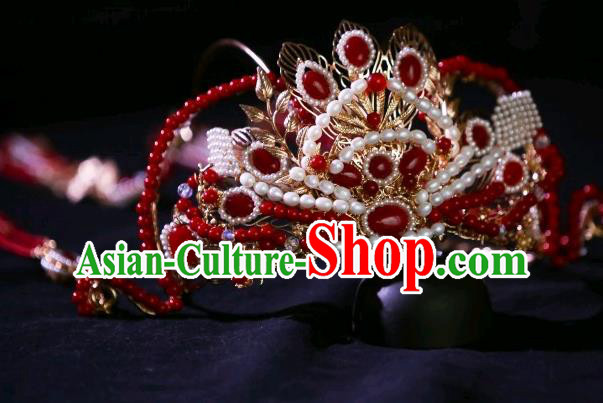 Chinese Ancient Princess Red Tassel Hair Crown Traditional Tang Dynasty Wedding Hair Accessories Chinese Ancient Princess Red Tassel Hair Crown Traditional Tang Dynasty Wedding Hair Accessories