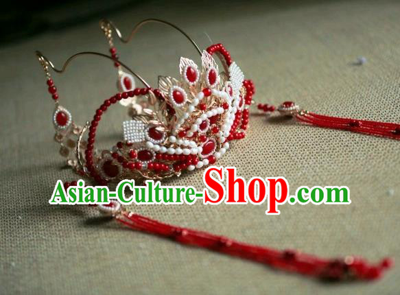 Chinese Ancient Princess Red Tassel Hair Crown Traditional Tang Dynasty Wedding Hair Accessories Chinese Ancient Princess Red Tassel Hair Crown Traditional Tang Dynasty Wedding Hair Accessories