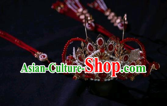 Chinese Ancient Princess Red Tassel Hair Crown Traditional Tang Dynasty Wedding Hair Accessories Chinese Ancient Princess Red Tassel Hair Crown Traditional Tang Dynasty Wedding Hair Accessories