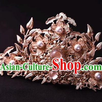Chinese Ancient Imperial Concubine Pearls Hairpin Traditional Song Dynasty Golden Hair Crown