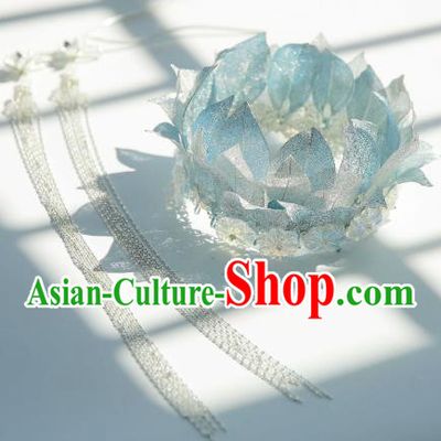 Chinese Ancient Princess Headdress Traditional Tang Dynasty Princess Blue Lotus Hair Crown