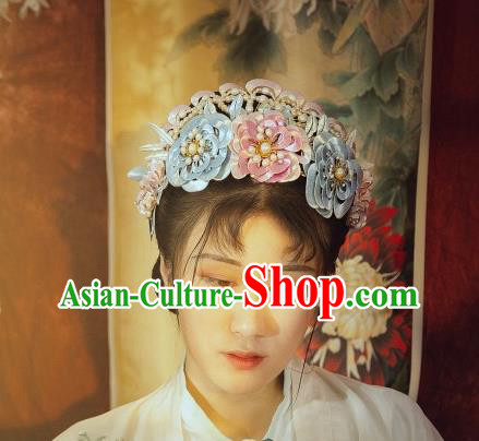Chinese Traditional Song Dynasty Hair Accessories Ancient Princess Silk Peony Hair Crown Chinese Traditional Song Dynasty Hair Accessories Ancient Princess Silk Peony Hair Crown