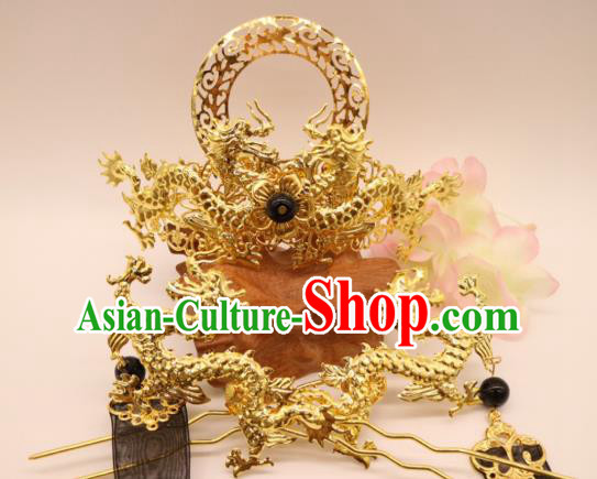 Chinese Ancient Swordswoman Hair Accessories Golden Hair Crown and Hairpins Chinese Ancient Swordswoman Hair Accessories Golden Hair Crown and Hairpins