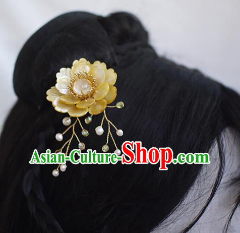 Chinese Traditional Hanfu Hair Accessories Ancient Princess Yellow Shell Peony Hairpin Chinese Traditional Hanfu Hair Accessories Ancient Princess Yellow Shell Peony Hairpin