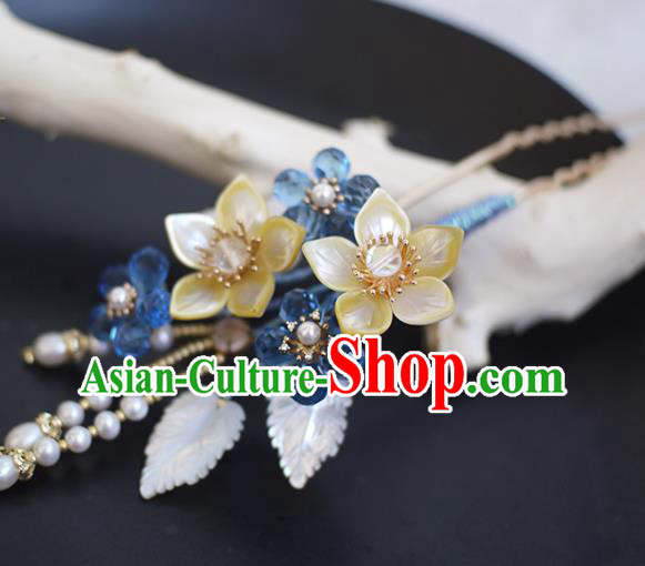 Chinese Ancient Princess Shell Flowers Hairpin Traditional Hanfu Pearls Hair Accessories Chinese Ancient Princess Shell Flowers Hairpin Traditional Hanfu Pearls Hair Accessories