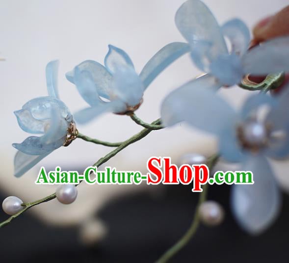 Chinese Ancient Palace Lady Hairpin Traditional Hanfu Blue Orchids Hair Stick Chinese Ancient Palace Lady Hairpin Traditional Hanfu Blue Orchids Hair Stick