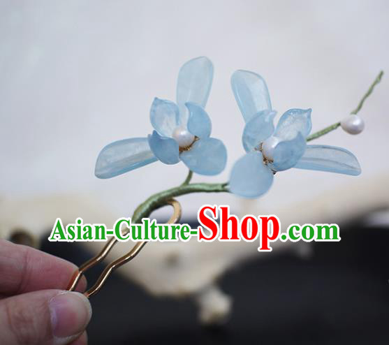 Chinese Ancient Palace Lady Hairpin Traditional Hanfu Blue Orchids Hair Stick Chinese Ancient Palace Lady Hairpin Traditional Hanfu Blue Orchids Hair Stick
