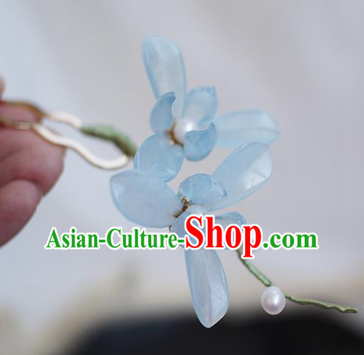 Chinese Ancient Palace Lady Hairpin Traditional Hanfu Blue Orchids Hair Stick Chinese Ancient Palace Lady Hairpin Traditional Hanfu Blue Orchids Hair Stick