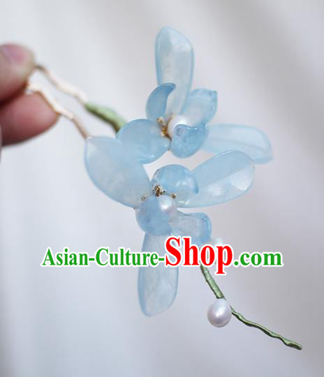 Chinese Ancient Palace Lady Hairpin Traditional Hanfu Blue Orchids Hair Stick Chinese Ancient Palace Lady Hairpin Traditional Hanfu Blue Orchids Hair Stick