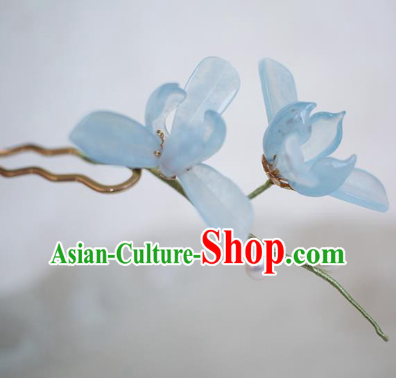 Chinese Ancient Palace Lady Hairpin Traditional Hanfu Blue Orchids Hair Stick Chinese Ancient Palace Lady Hairpin Traditional Hanfu Blue Orchids Hair Stick