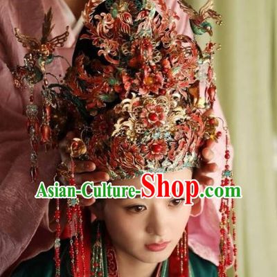 Chinese Traditional Song Dynasty Wedding Headwear Ancient Drama The Story Of MingLan Phoenix Coronet