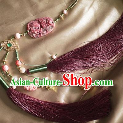 Chinese Traditional Hanfu Waist Accessories Ancient Ming Dynasty Princess Purple Tassel Pendant