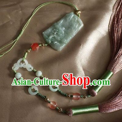 Chinese Traditional Ming Dynasty Hanfu Waist Accessories Ancient Princess Brown Tassel Jade Pendant