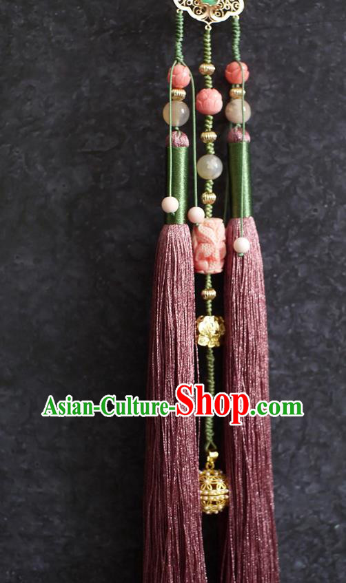 Chinese Traditional Hanfu Waist Accessories Ancient Ming Dynasty Princess Purple Tassel Pendant Chinese Traditional Hanfu Waist Accessories Ancient Ming Dynasty Princess Purple Tassel Pendant