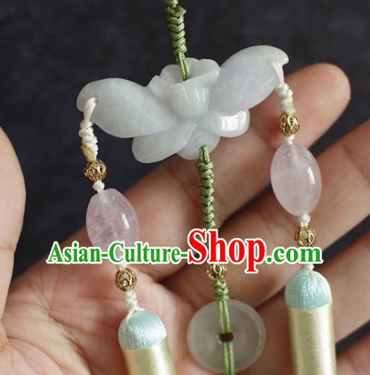 Chinese Traditional Ming Dynasty Jadeite Waist Accessories Ancient Princess Light Blue Tassel Pendant Chinese Traditional Ming Dynasty Jadeite Waist Accessories Ancient Princess Light Blue Tassel Pendant