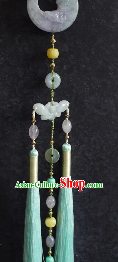 Chinese Traditional Ming Dynasty Jadeite Waist Accessories Ancient Princess Light Blue Tassel Pendant Chinese Traditional Ming Dynasty Jadeite Waist Accessories Ancient Princess Light Blue Tassel Pendant