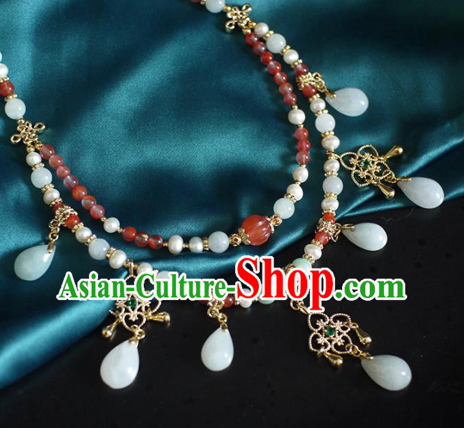 Chinese Traditional Song Dynasty Pearls Necklace Accessories Ancient Princess Agate Beads Necklet Chinese Traditional Song Dynasty Pearls Necklace Accessories Ancient Princess Agate Beads Necklet