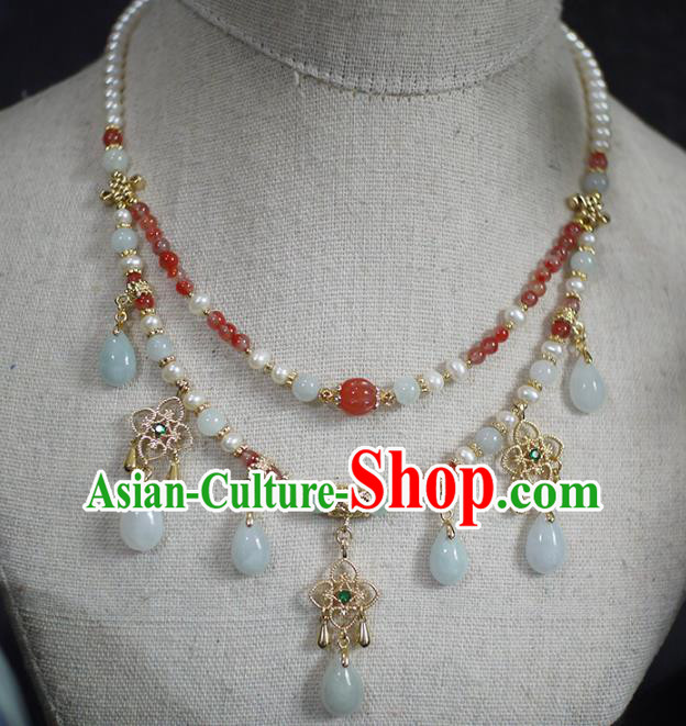 Chinese Traditional Song Dynasty Pearls Necklace Accessories Ancient Princess Agate Beads Necklet Chinese Traditional Song Dynasty Pearls Necklace Accessories Ancient Princess Agate Beads Necklet