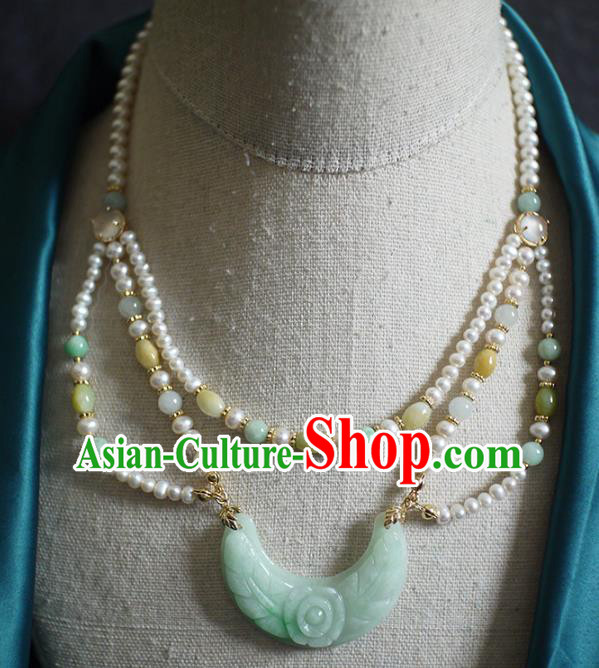 Chinese Traditional Ming Dynasty Jade Carving Necklace Accessories Ancient Princess Pearls Necklet Chinese Traditional Ming Dynasty Jade Carving Necklace Accessories Ancient Princess Pearls Necklet