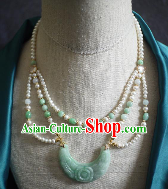Chinese Traditional Ming Dynasty Jade Carving Necklace Accessories Ancient Princess Pearls Necklet Chinese Traditional Ming Dynasty Jade Carving Necklace Accessories Ancient Princess Pearls Necklet