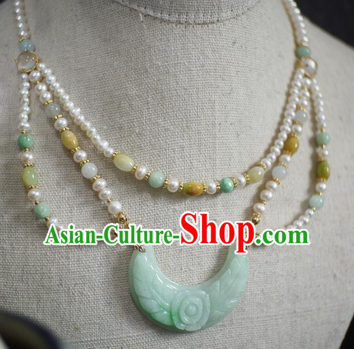 Chinese Traditional Ming Dynasty Jade Carving Necklace Accessories Ancient Princess Pearls Necklet Chinese Traditional Ming Dynasty Jade Carving Necklace Accessories Ancient Princess Pearls Necklet
