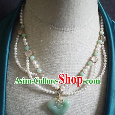 Chinese Traditional Song Dynasty Pearls Necklace Accessories Ancient Princess Jade Ingot Necklet
