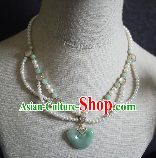 Chinese Traditional Song Dynasty Pearls Necklace Accessories Ancient Princess Jade Ingot Necklet