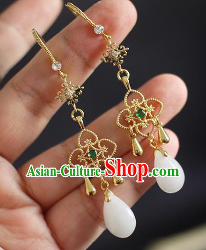 China Handmade Jadeite Earrings Traditional Ming Dynasty Golden Clover Ear Jewelry China Handmade Jadeite Earrings Traditional Ming Dynasty Golden Clover Ear Jewelry