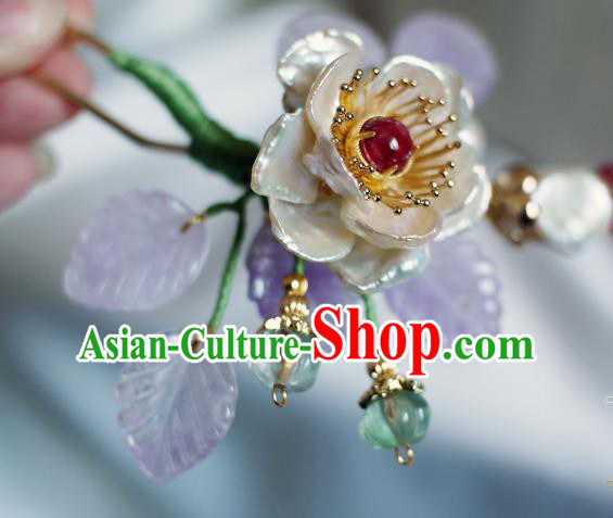 Chinese Ancient Imperial Concubine Shell Peony Hairpin Traditional Ming Dynasty Amethyst Leaf Hair Stick Chinese Ancient Imperial Concubine Shell Peony Hairpin Traditional Ming Dynasty Amethyst Leaf Hair Stick