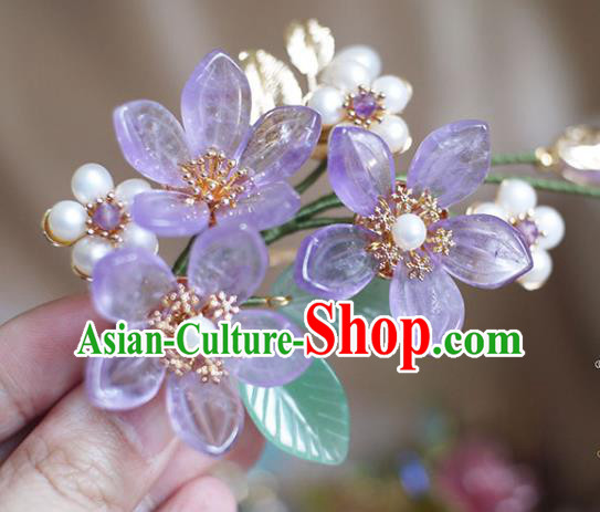 Chinese Ancient Princess Amethyst Grandiflorum Hairpin Traditional Ming Dynasty Pearls Hair Stick Chinese Ancient Princess Amethyst Grandiflorum Hairpin Traditional Ming Dynasty Pearls Hair Stick
