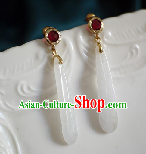 China Ming Dynasty Ear Jewelry Ancient Princess Jade Feather Earrings