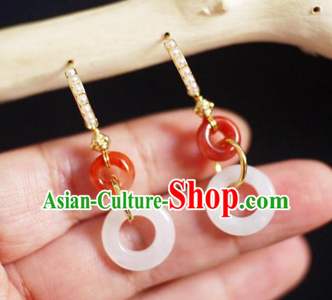 China Handmade Agate Earrings Traditional Cheongsam Jade Peace Buckle Ear Jewelry China Handmade Agate Earrings Traditional Cheongsam Jade Peace Buckle Ear Jewelry