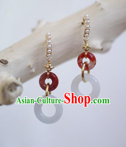 China Handmade Agate Earrings Traditional Cheongsam Jade Peace Buckle Ear Jewelry China Handmade Agate Earrings Traditional Cheongsam Jade Peace Buckle Ear Jewelry