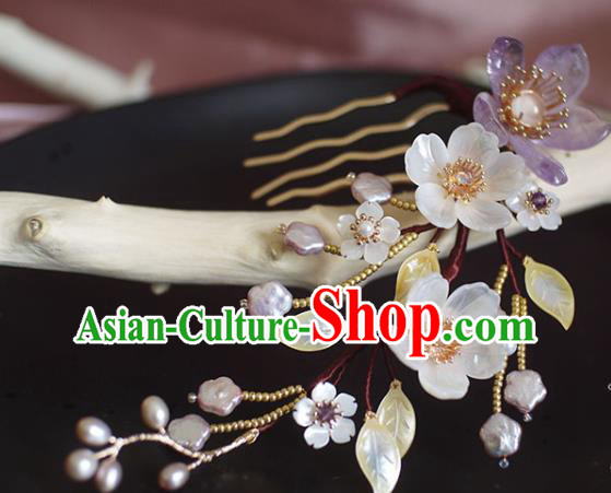 Chinese Ancient Princess Shell Flowers Hairpin Traditional Ming Dynasty Tassel Hair Comb Chinese Ancient Princess Shell Flowers Hairpin Traditional Ming Dynasty Tassel Hair Comb