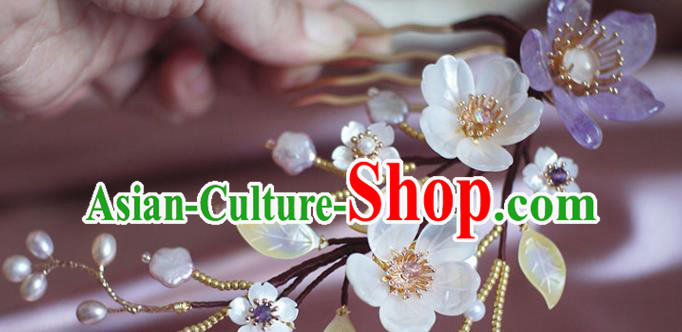 Chinese Ancient Princess Shell Flowers Hairpin Traditional Ming Dynasty Tassel Hair Comb Chinese Ancient Princess Shell Flowers Hairpin Traditional Ming Dynasty Tassel Hair Comb