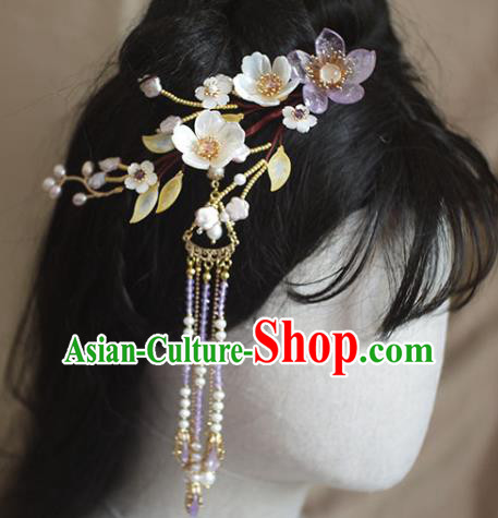 Chinese Ancient Princess Shell Flowers Hairpin Traditional Ming Dynasty Tassel Hair Comb Chinese Ancient Princess Shell Flowers Hairpin Traditional Ming Dynasty Tassel Hair Comb