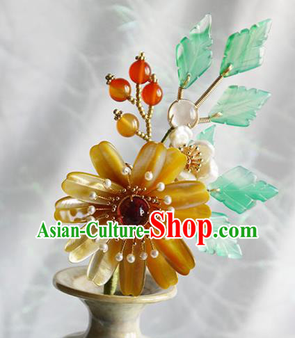 Chinese Ancient Young Lady Hairpin Traditional Ming Dynasty Yellow Shell Chrysanthemum Hair Stick Chinese Ancient Young Lady Hairpin Traditional Ming Dynasty Yellow Shell Chrysanthemum Hair Stick