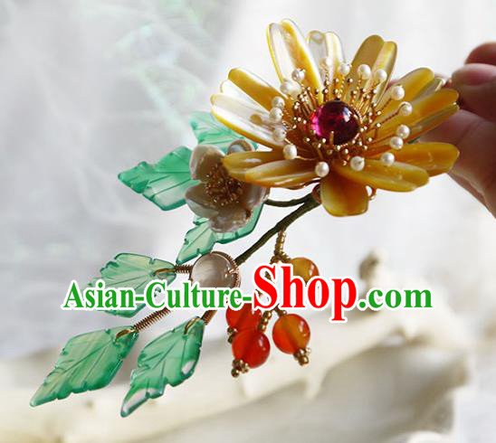 Chinese Ancient Young Lady Hairpin Traditional Ming Dynasty Yellow Shell Chrysanthemum Hair Stick Chinese Ancient Young Lady Hairpin Traditional Ming Dynasty Yellow Shell Chrysanthemum Hair Stick