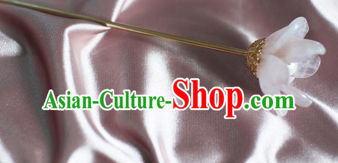 Chinese Ancient Young Beauty Hairpin Traditional Ming Dynasty Rose Quartz Mangnolia Hair Stick Chinese Ancient Young Beauty Hairpin Traditional Ming Dynasty Rose Quartz Mangnolia Hair Stick