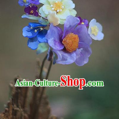 Chinese Traditional Hanfu Hair Stick Ancient Palace Lady Purple Flowers Hairpin