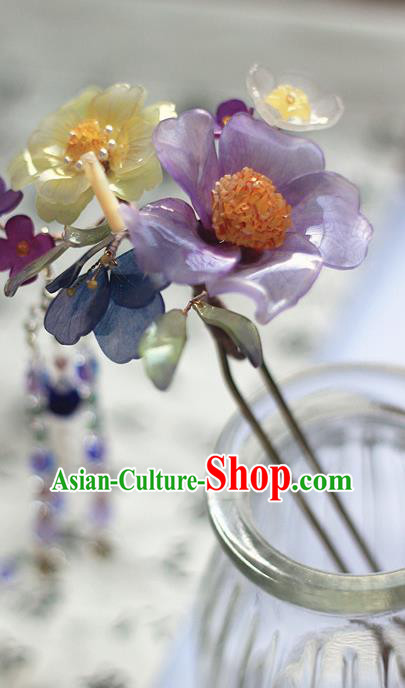 Chinese Traditional Hanfu Hair Stick Ancient Palace Lady Purple Flowers Hairpin Chinese Traditional Hanfu Hair Stick Ancient Palace Lady Purple Flowers Hairpin