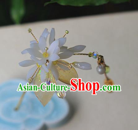 Chinese Traditional Ming Dynasty Flowers Hair Stick Ancient Young Lady Topaz Tassel Hairpin Chinese Traditional Ming Dynasty Flowers Hair Stick Ancient Young Lady Topaz Tassel Hairpin