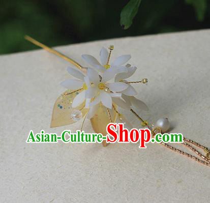 Chinese Traditional Ming Dynasty Flowers Hair Stick Ancient Young Lady Topaz Tassel Hairpin Chinese Traditional Ming Dynasty Flowers Hair Stick Ancient Young Lady Topaz Tassel Hairpin