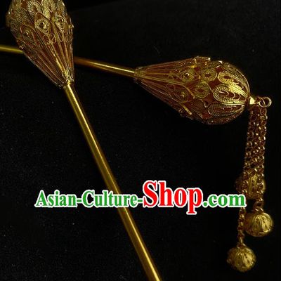Chinese Ancient Court Woman Hair Stick Traditional Ming Dynasty Golden Lotus Tassel Hairpin