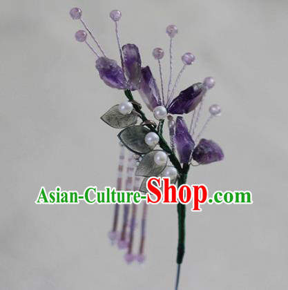Chinese Ancient Princess Amethyst Hairpin Traditional Ming Dynasty Purple Beads Tassel Hair Clip Chinese Ancient Princess Amethyst Hairpin Traditional Ming Dynasty Purple Beads Tassel Hair Clip