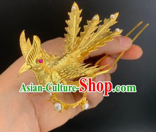 Chinese Ancient Queen Tassel Hair Stick Traditional Ming Dynasty Empress Golden Phoenix Hairpin Chinese Ancient Queen Tassel Hair Stick Traditional Ming Dynasty Empress Golden Phoenix Hairpin