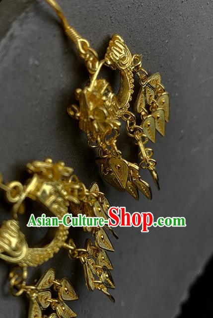 China Handmade Ancient Queen Earrings Traditional Ming Dynasty Golden Dragon Head Ear Jewelry China Handmade Ancient Queen Earrings Traditional Ming Dynasty Golden Dragon Head Ear Jewelry