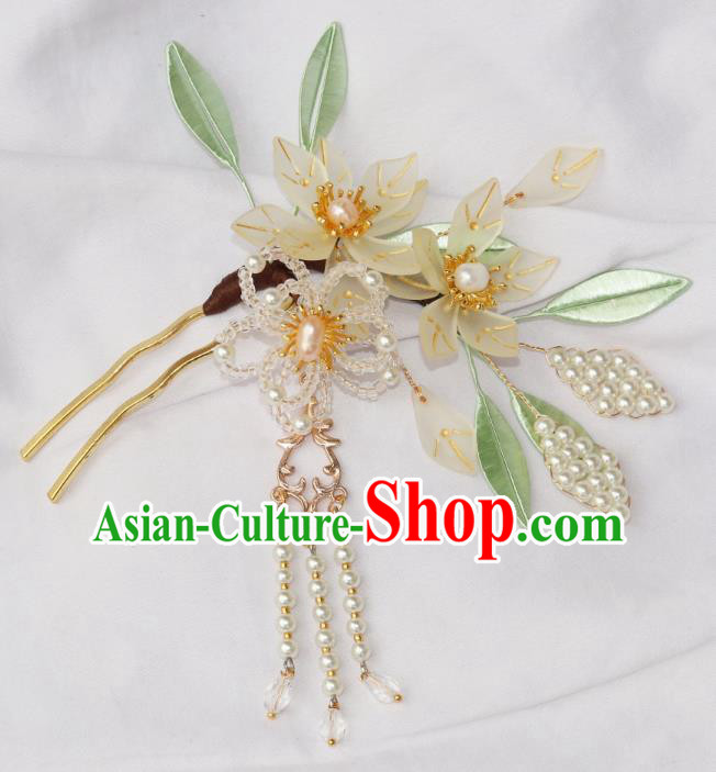 Chinese Ancient Court Woman Pear Blossom Hairpin Traditional Ming Dynasty Pearls Tassel Hair Stick Chinese Ancient Court Woman Pear Blossom Hairpin Traditional Ming Dynasty Pearls Tassel Hair Stick