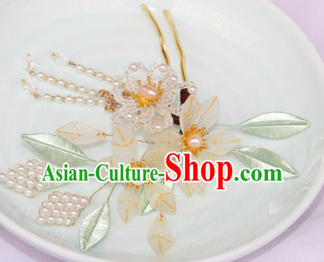 Chinese Ancient Court Woman Pear Blossom Hairpin Traditional Ming Dynasty Pearls Tassel Hair Stick Chinese Ancient Court Woman Pear Blossom Hairpin Traditional Ming Dynasty Pearls Tassel Hair Stick